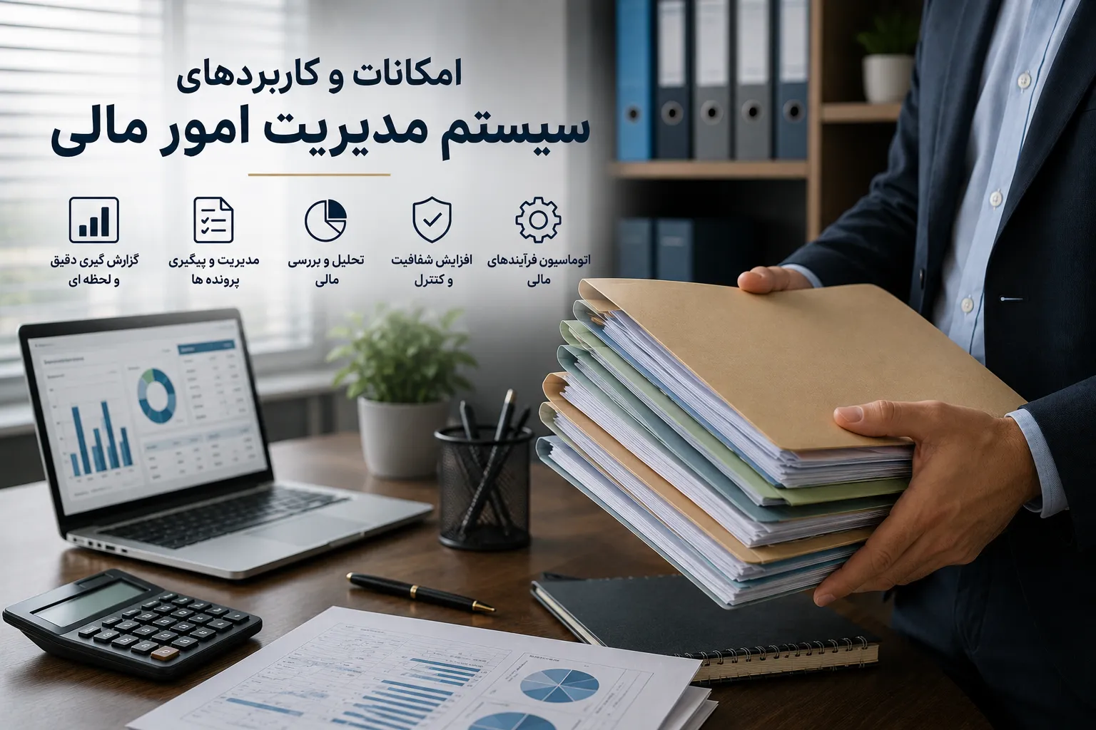 سیستم مدیریت امور مالی با نمایش گزارش های مالی و مدیریت پرونده ها